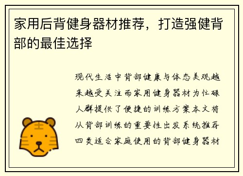 家用后背健身器材推荐，打造强健背部的最佳选择