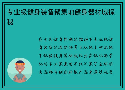专业级健身装备聚集地健身器材城探秘