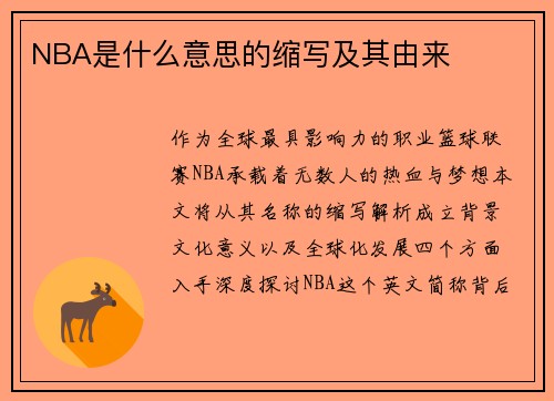 NBA是什么意思的缩写及其由来